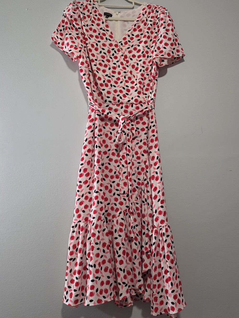 Women’s Pink & Red Printed Wrap Midi Dress